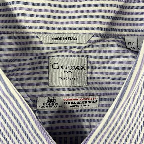 Culturata Thomas Mason Mens XL 17.5/44 Purple Tailored Fit Italy Long Sleeve - Picture 2 of 9